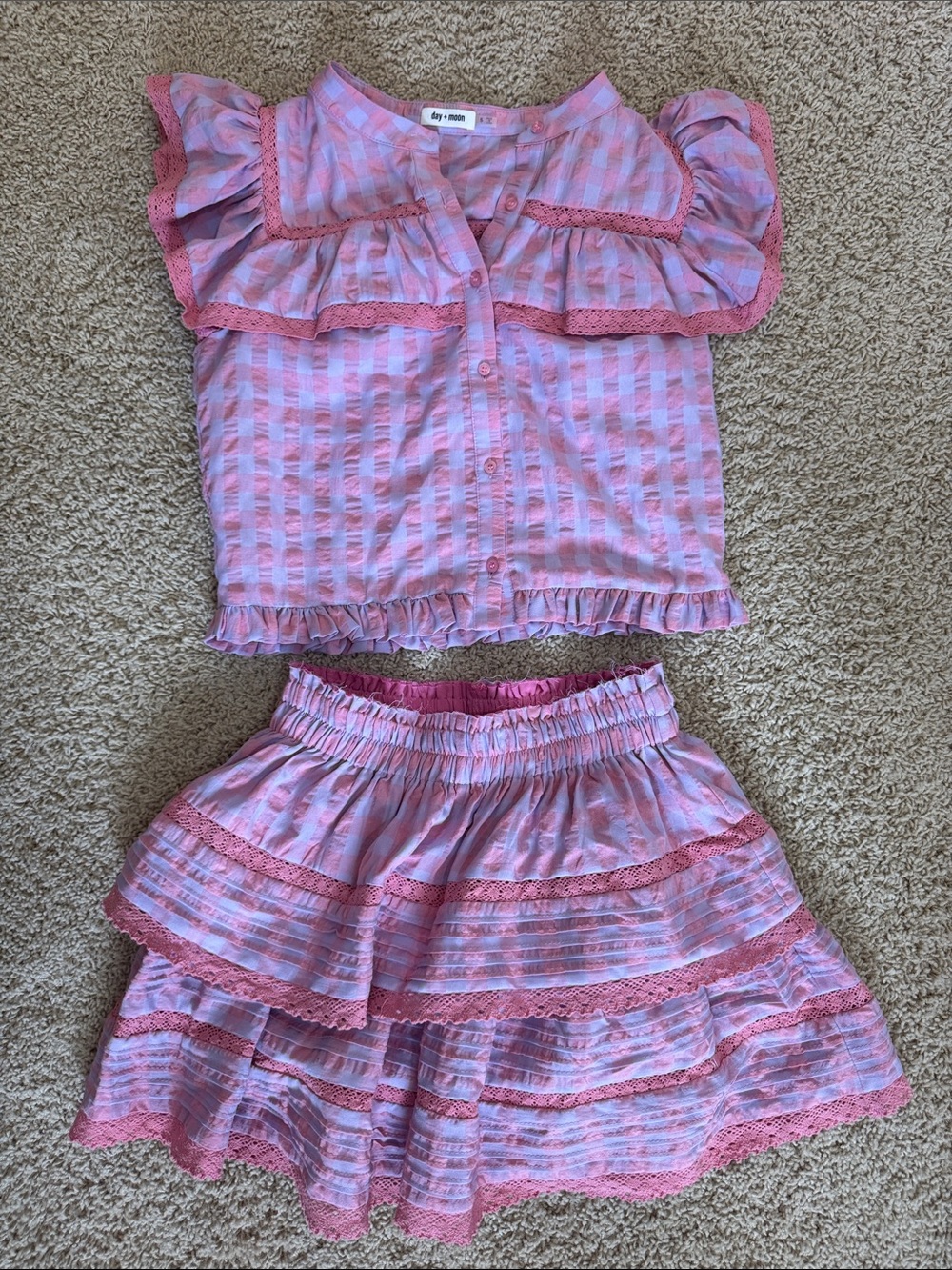 Day + Moon Pink Ruffled Cotton Skirt Set